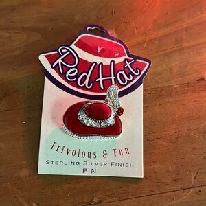 Red Hat Frivolous & Fun Sterling Silver Finish Red Hat Society Pin Brooch